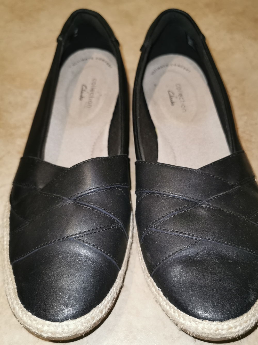 Clarks Women's Black Slip-On Espadrille Flats